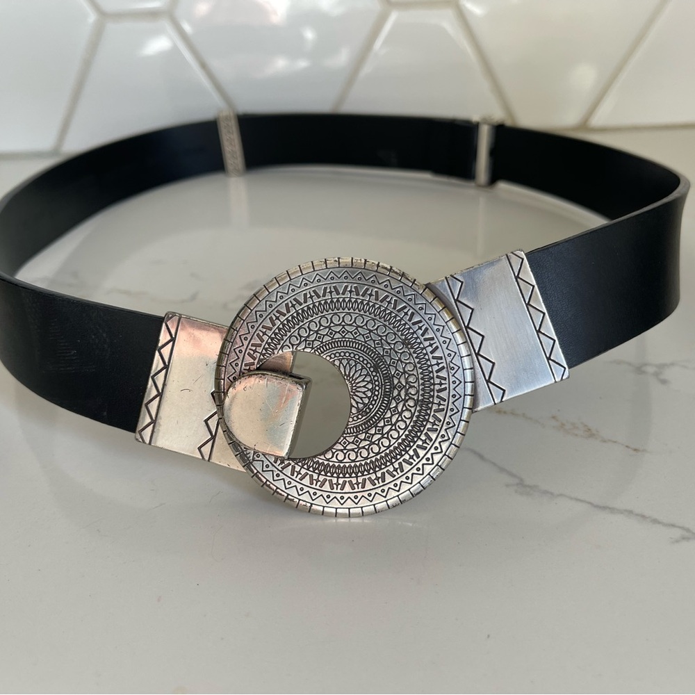 Chico's Black and Silver Patterned Belt